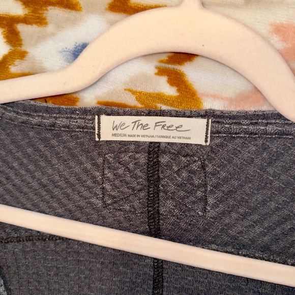 Free People Coraline Waffle Knit V-Neck Long Sleeve Thermal in Black - Picture 3 of 3